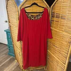 Dolce & Gabbana Red Sheath Dress IT 50 US 14/16 Leopard Lined Authentic